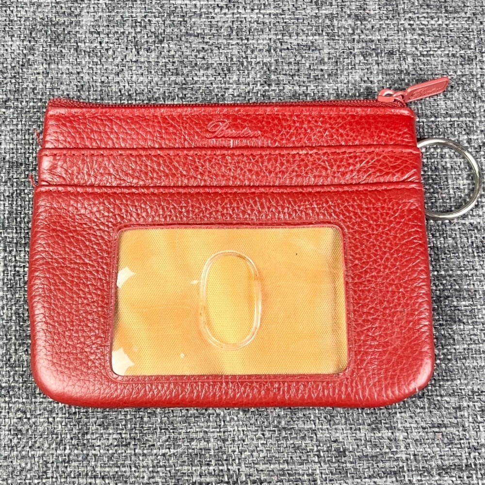 Buxton Red Pebbled Leather Coin Purse ID Holder Key Ring Wallet